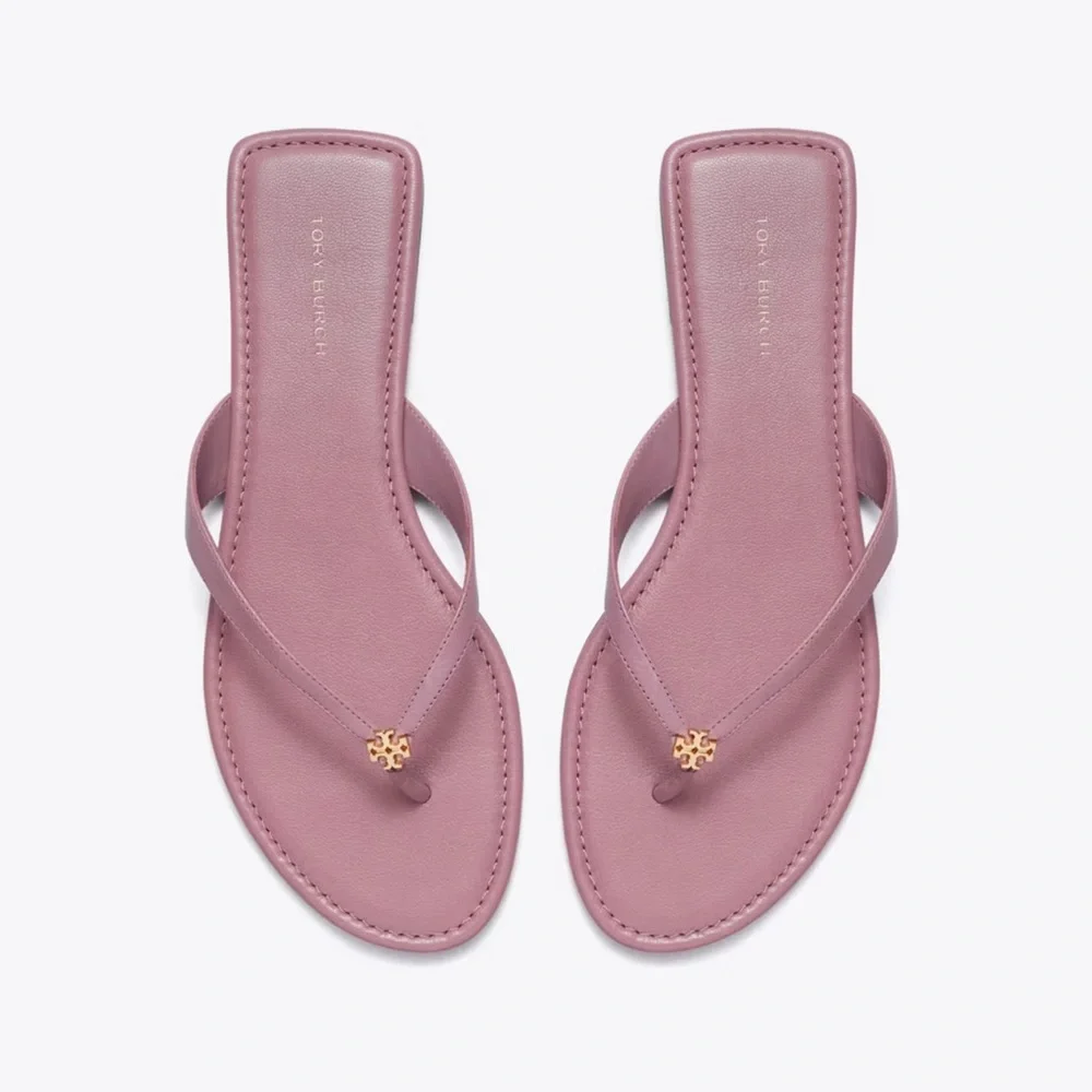 Tory Burch Pink Leather Logo Thong Sandals